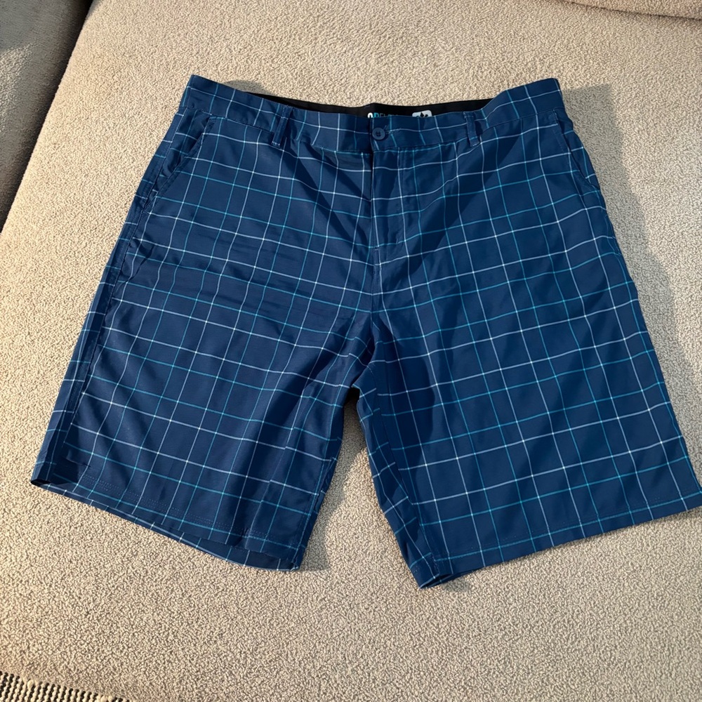 OP Flez 4 Way Stretch Navy and White Patterned pleated Preppy Shorts